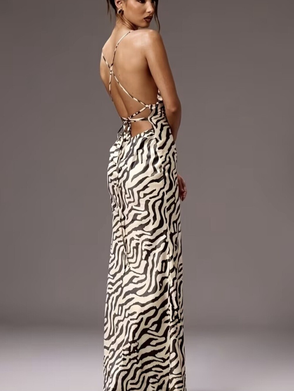 Women'S Fashion Sexy Leopard Print Spaghetti Strap V-Neck Bodycon Long Dress - Picture 2 of 5